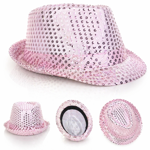 Pembe Payetli Disco Parti Şapkası Yetişkin Işıltılı Fötr Model