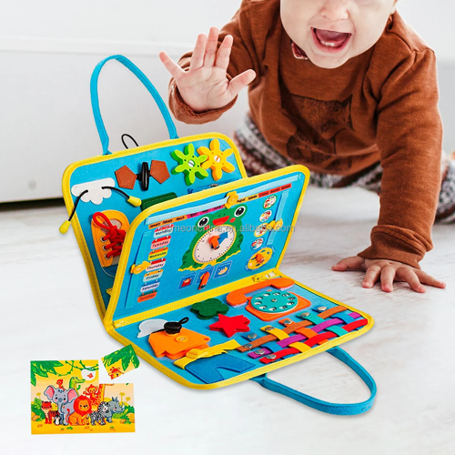 Montessori Aktivite Çantası – 4 Sayfa 20 Eğitici Oyun | 1-3 Yaş (Mavi)