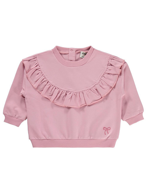 Fiyonk Nakışlı Fırfırlı 6-18 Ay Sweatshirt - Pembe
