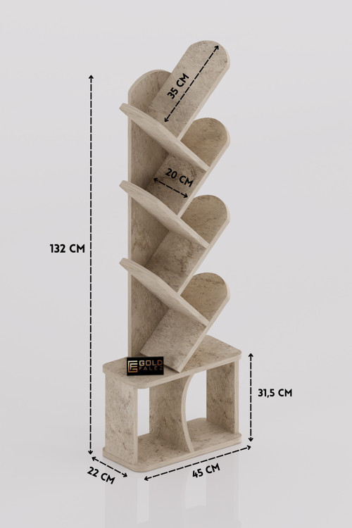 Kitaplık Modern Dekoratif Kitap Rafı Çok Katlı Kitap Standı Ofis Organizer Yaprak 7062 Traverten