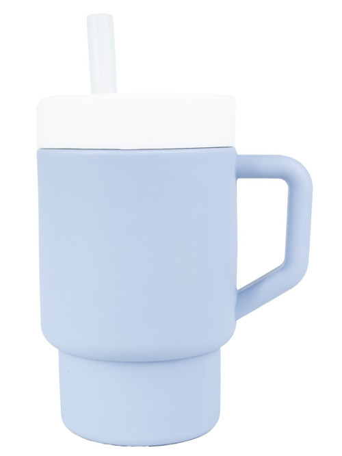 Mugley Tek Kulplu Kapaklı Pipetli Silikon Alıştırma Bardağı - Mavi