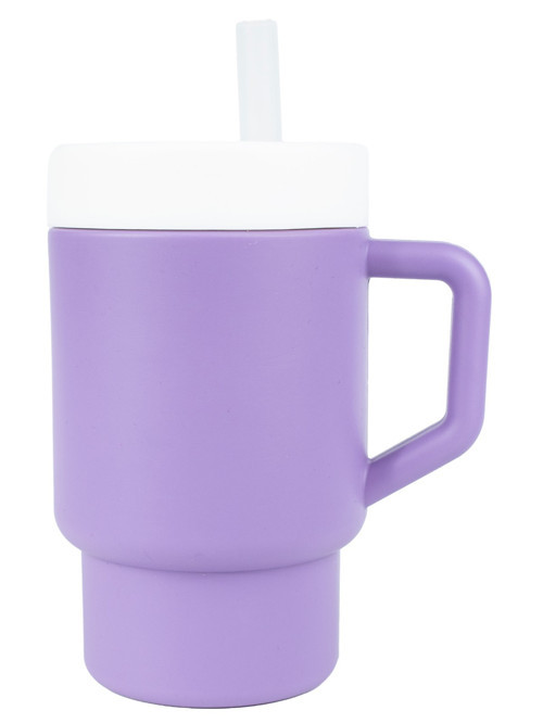 Mugley Tek Kulplu Kapaklı Pipetli Silikon Alıştırma Bardağı - Lila