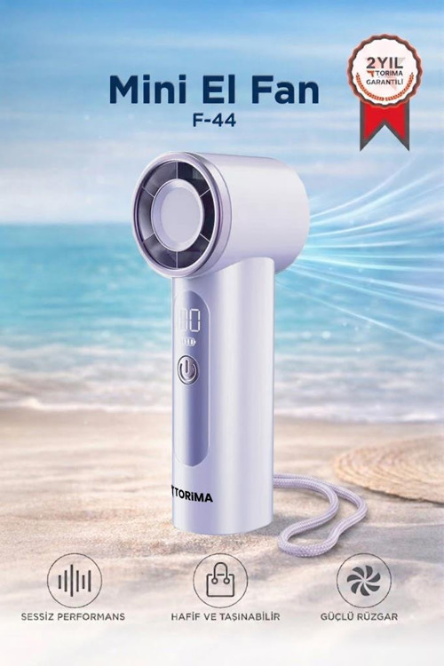 Şarjlı El Vantilatörü Dijital Göstergeli Taşınabilir Mini Fan F44 Mor