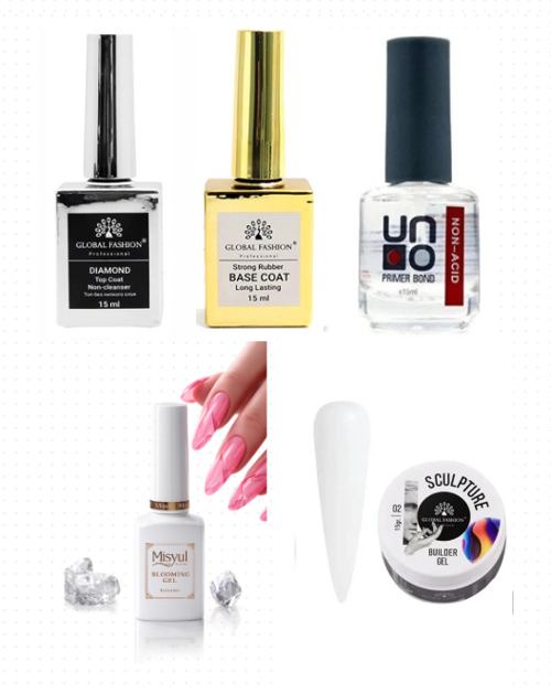 Kalıcı Oje Set 2( Top+ Base Coat 15ml +Primer 12ml) +Blooming Jel 15ml + Hamur Jeli 15ml Milky White