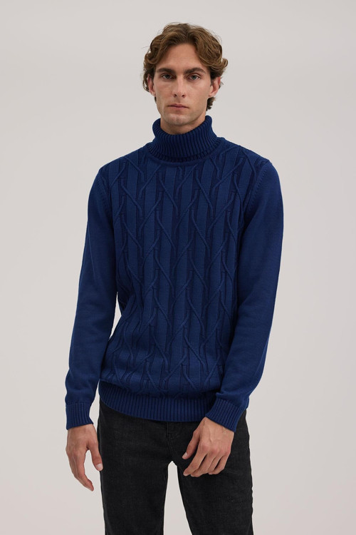 İndigo Slim Fit Desenli Tam Balıkçı Yaka Triko