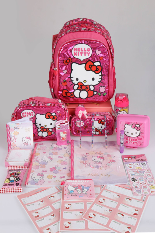 x Dekomus "Love Shine Collection" Hello Kitty Lisanslı Full Kırtasiye Seti Ortopedik İlkokul,Beslenme ve Kalem Çantası,