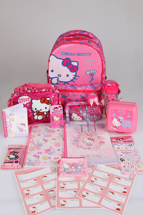 x Dekomus "Candy Kitty Collection" Hello Kitty Lisanslı Full Kırtasiye Seti Ortopedik İlkokul,Beslenme ve Kalem Çantası