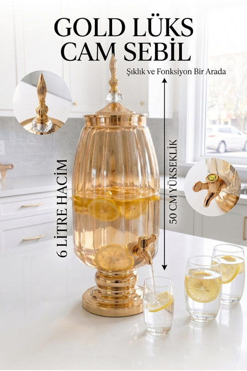 Cam Sebil - Yağlık, Şerbetlik, Sürahi - 6 Litre, 50 CM-4