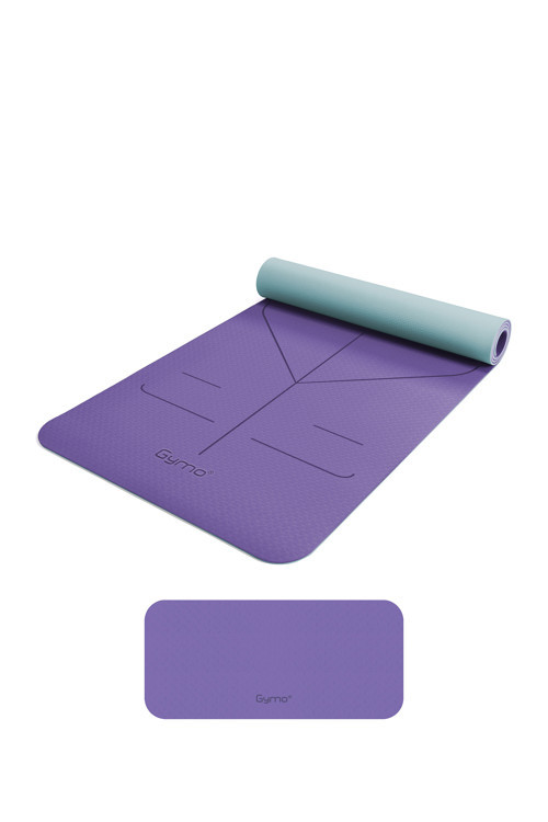 Hizalamalı 6mm TPE Yoga Matı Pilates Minderi Diz Dirsek Koruyucu Matlı Set Lila Nane Yeşili