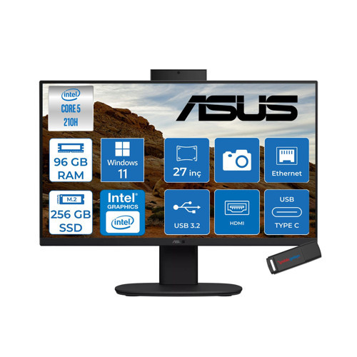 V470VAK Intel® Core™ 5 210H 4.8ghz 96GB Ddr5 256GB SSD 27" Fhd 100HZ 300NITS Srgb: %100 WIN11HOME Siyah Allınone Bilgisayar 27C516512B0DH31+ZETTAUSBBELLEK