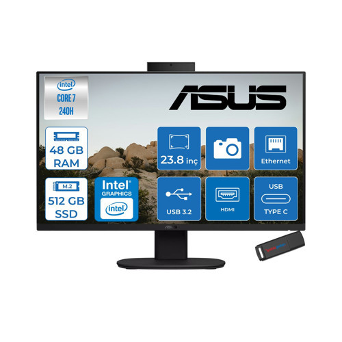 V440VAK Intel® Core™ 7 240H 5.2ghz 48GB Ddr5 512GB SSD 23.8" Fhd 100HZ 250NITS Srgb: %100 Freedos Siyah Allınone Bilgisayar 24C716512B0DF17+ZETTAUSBBELLEK