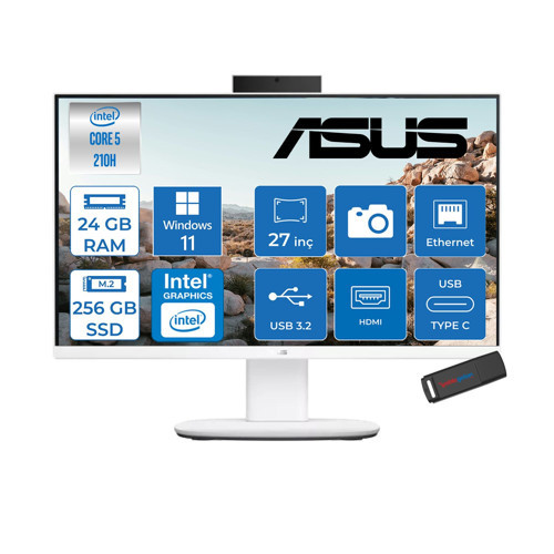 V470VAK Intel® Core™ 5 210H 4.8ghz 24GB Ddr5 256GB SSD 27" Fhd 100HZ 300NITS Srgb: %100 WIN11HOME Beyaz Allınone Bilgisayar 27C516512W0DH06+ZETTAUSBBELLEK
