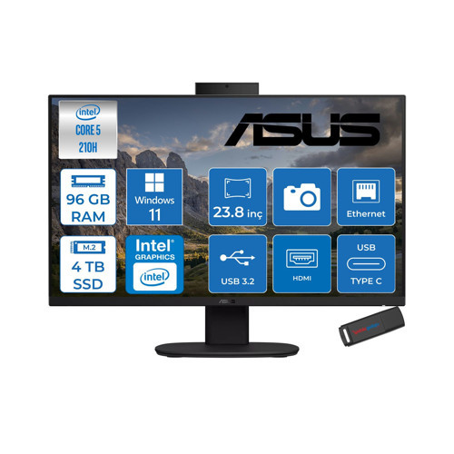 V440VAK Intel® Core™ 5 210H 4.8ghz 96GB Ddr5 4tb SSD 23.8" Fhd 100HZ 250NITS Srgb: %100 WIN11PRO Siyah Allınone Bilgisayar 24C58512B0DP35+ZETTAUSBBELLEK