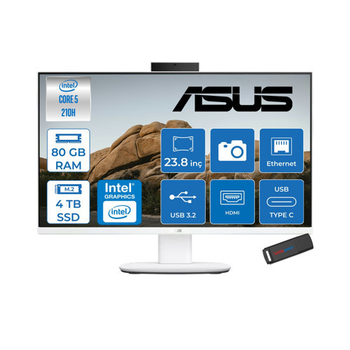 V440VAK Intel® Core™ 5 210H 4.8ghz 80GB Ddr5 4tb SSD 23.8" Fhd 100HZ 250NITS Srgb: %100 Freedos Beyaz Allınone Bilgisayar 24C58512W0DF30+ZETTAUSBBELLEK
