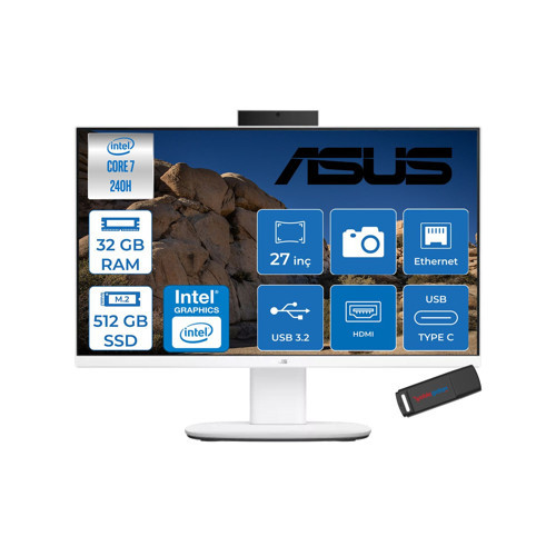 V470VAK Intel® Core™ 7 240H 5.2ghz 32GB Ddr5 512GB SSD 27" Fhd 100HZ 300NITS Srgb: %100 Freedos Beyaz Allınone Bilgisayar 27C716512W0DF12+ZETTAUSBBELLEK