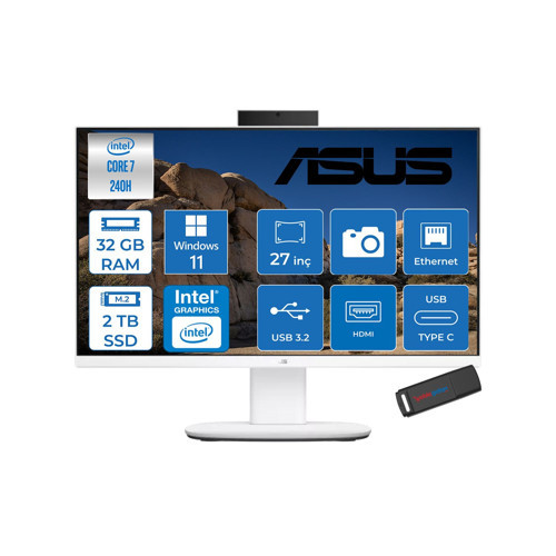 V470VAK Intel® Core™ 7 240H 5.2ghz 32GB Ddr5 2tb SSD 27" Fhd 100HZ 300NITS Srgb: %100 WIN11HOME Beyaz Allınone Bilgisayar 27C716512W0DH14+ZETTAUSBBELLEK