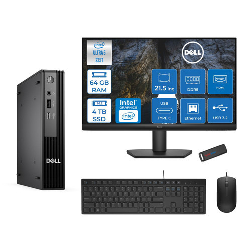 Pc Pro Mıcro QCM1250 Intel® Ultra 5 235T 64GB Ddr5 4tb SSD Intel® GRAPHICS21.5 Dell Monitör Fhd Freedos Mini Masaüstü Bilgisayar BTO10621F25+ZETTAUSBBELLEK
