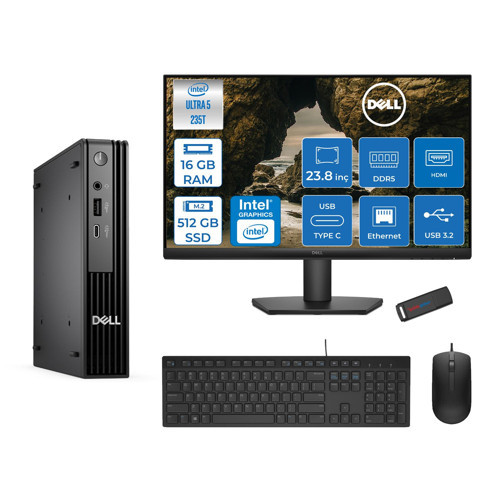 Pc Pro Mıcro QCM1250 Intel® Ultra 5 235T 16GB Ddr5 512GB SSD Intel® Graphicsdell 23.8 Fhd Mon. Freedos Mini Masaüstü Bilgisayar BTO10623F02+ZETTAUSBBELLEK