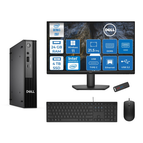 Pc Pro Mıcro QCM1250 Intel® Ultra 5 235T 24GB Ddr5 4tb SSD Intel® GRAPHICS21.5 Dell Monitör Fhd WIN11PRO Mini Masaüstü Bilgisayar BTO10621P10+ZETTAUSBBELLEK