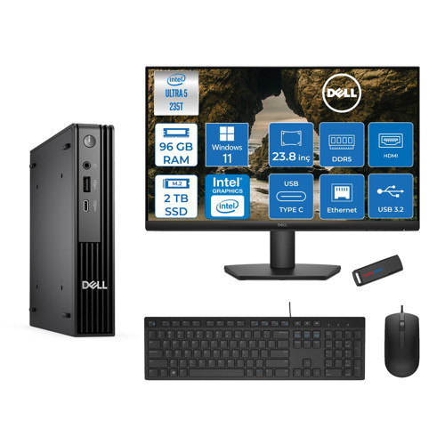 Pc Pro Mıcro QCM1250 Intel® Ultra 5 235T 96GB Ddr5 2tb SSD Intel® Graphicsdell 23.8 Fhd Mon. WIN11HOME Mini Masaüstü Bilgisayar BTO10623H34+ZETTAUSBBELLEK