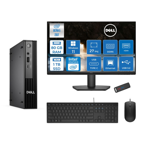 Pc Pro Mıcro QCM1250 Intel® Ultra 5 235T 80GB Ddr5 1tb SSD Intel® Graphicsdell 27 Inç Fhd Mon. WIN11PRO Mini Masaüstü Bilgisayar BTO10627P28+ZETTAUSBBELLEK