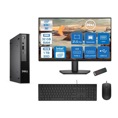 Pc Pro Mıcro QCM1250 Intel® Ultra 7 265T 32GB Ddr5 1tb SSD Intel® GRAPHICS21.5 Dell Monitör Fhd Freedos Mini Masaüstü Bilgisayar BTO10721F13+ZETTAUSBBELLEK