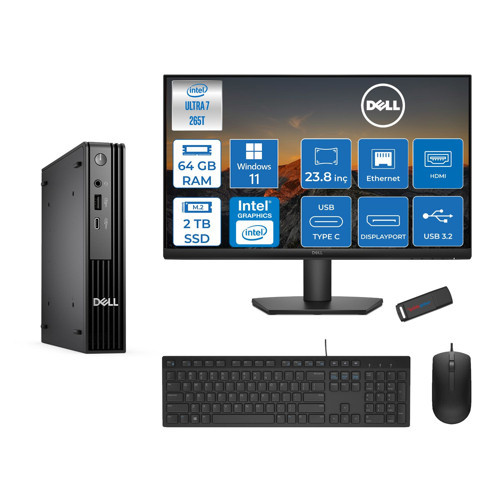 Pc Pro Mıcro QCM1250 Intel® Ultra 7 265T 64GB Ddr5 2tb SSD Intel® Graphicsdell 23.8 Fhd Mon. WIN11PRO Mini Masaüstü Bilgisayar BTO10723P24+ZETTAUSBBELLEK