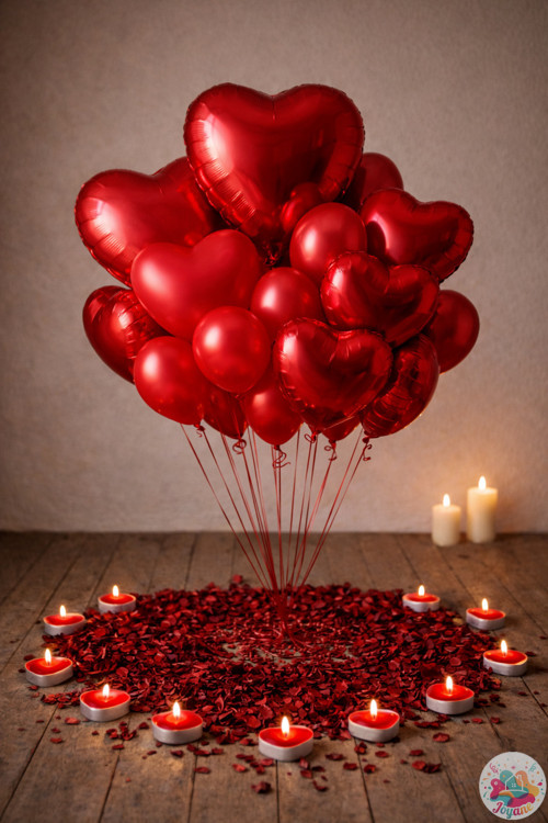 Elite Kırmızı Kalp Balon Seti 28 Parça Folyo Lateks Gül Mum