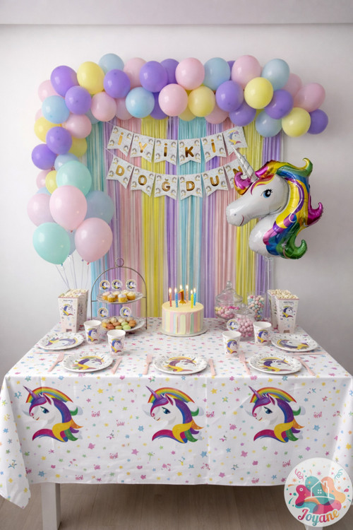 Unicorn Doğum Günü Elite Set | Makaron Balon Seti 130 Parça + Unicorn Banner + Unicorn Balon