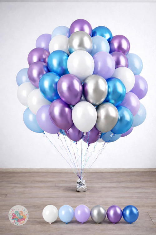Metalik Mavi Lavanta Balon Seti 30 Adet 11 İnç Gümüş Lila Beyaz Karışık Latex Parti Balonu