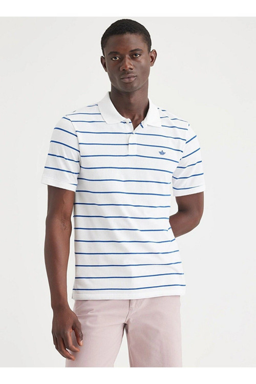 Minimalist Çizgili Polo Yaka Erkek T-Shirt - Kısa Kol - Günlük
