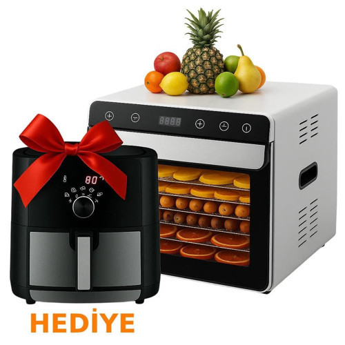 SS-08A Paslanmaz Meyve Sebze Kurutma Makinesi 8 Tepsili Airfryer Hediyeli