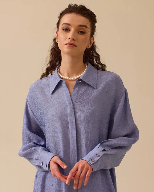Oversized Midi Gömlek Yaka Kadın Tunik - Günlük Şıklık