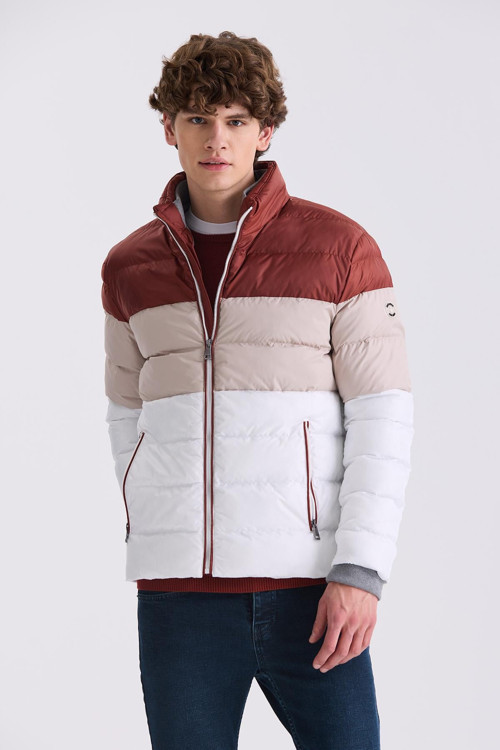 Taba Slim Fit Dik Yaka Kışlık Şişme Mont