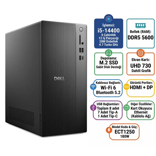 Tower ECT1250 i5-14400 16GB 512GB SSD Windows 11 Pro Masaüstü Bilgisayar ECT1250_RPLSR003_U 008