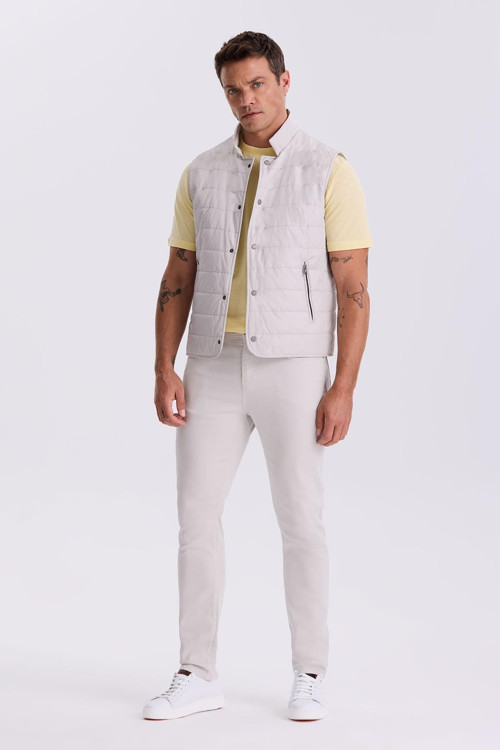 Taş Hakim Yaka Elyaflı Slim Fit Yelek