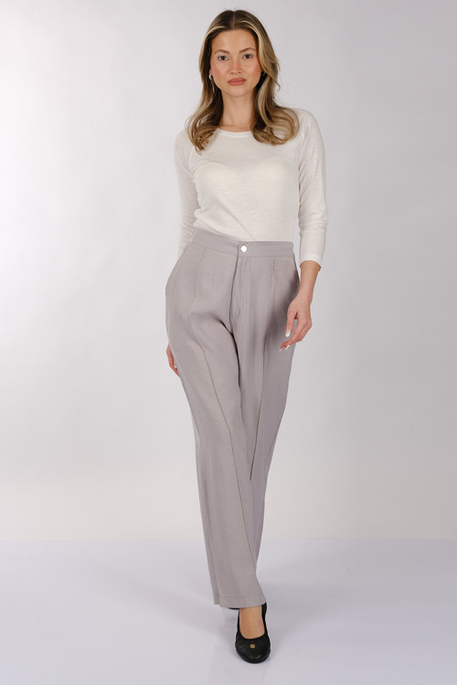 Minimalist Yüksek Bel Bol Paça Kadın Pantolon - Günlük & Ofis