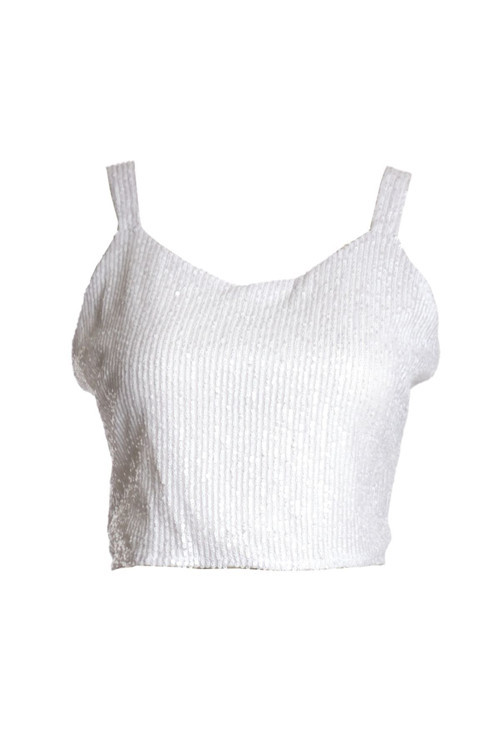 Sırtı Açık Pullu Crop Bluz - Minimalist Tasarım - Parti