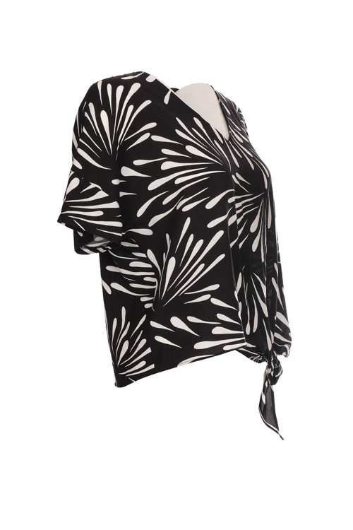 Oversize V Yaka Kısa Kol Crop Bluz - Yazlık