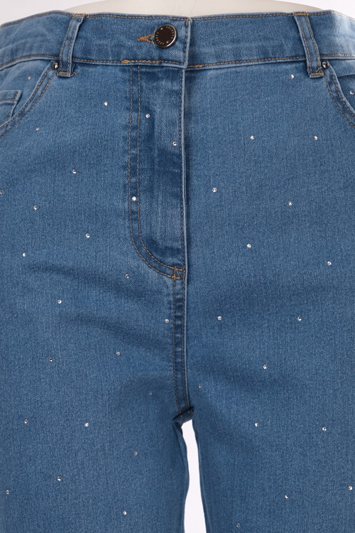 Minimalist Taş Detaylı Kadın Jean Pantolon - Midi Boy