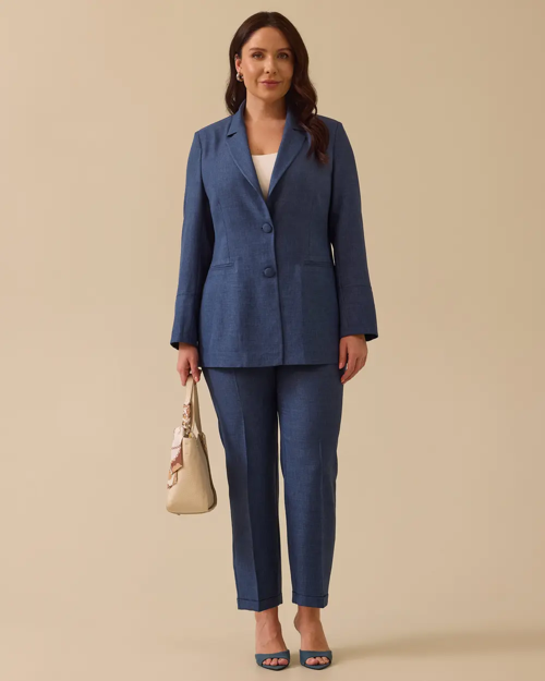 Minimalist Yüksek Bel Regular Fit Keten Kadın Pantolon - Günlük