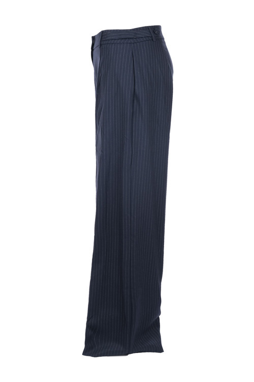 Minimalist Oversize Çizgili Kadın Pantolon - Yüksek Bel Geniş Paça