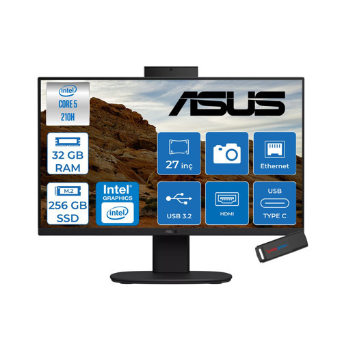 V470VAK Intel® Core™ 5 210H 4.8ghz 32GB Ddr5 256GB SSD 27" Fhd 100HZ 300NITS Srgb: %100 Freedos Siyah Allınone Bilgisayar 27C516512B0DF11+ZETTAUSBBELLEK