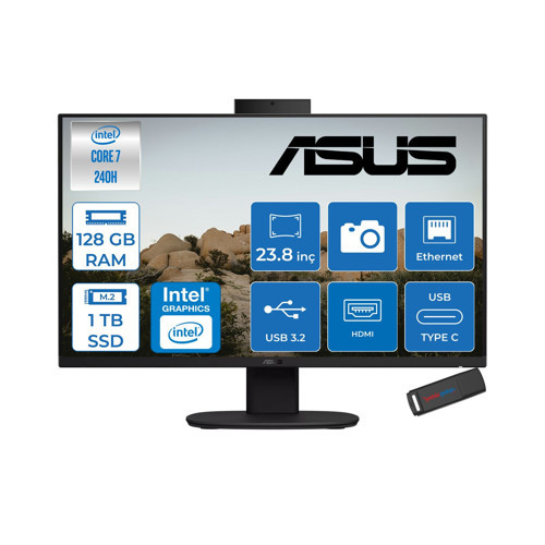 V440VAK Intel® Core™ 7 240H 5.2ghz 128GB Ddr5 1tb SSD 23.8" Fhd 100HZ 250NITS Srgb: %100 Freedos Siyah Allınone Bilgisayar 24C716512B0DF38+ZETTAUSBBELLEK