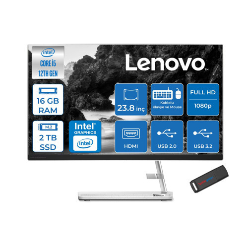 Ideacentre Aıo 3 24IAP7 Intel Core I5 12450H 16GB 2tb SSD Freedos 23.8" Fhd (1920X1080) IPS 250NITS All In One Bilgisayar Beyaz F0GH01GDTRF04+ZETTAUSBBELLEK