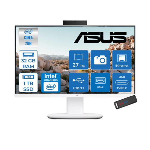V470VAK Intel® Core™ 5 210H 4.8ghz 32GB Ddr5 1tb SSD 27" Fhd 100HZ 300NITS Srgb: %100 Freedos Beyaz Allınone Bilgisayar 27C516512W0DF13+ZETTAUSBBELLEK