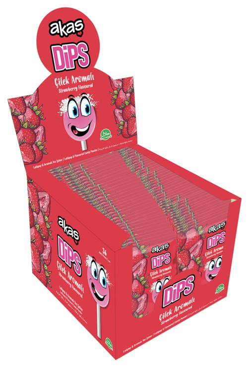Çilek Aromalı Toz Şekerli Dips Lolipop Paket 36 Adet