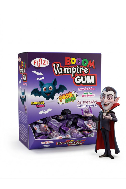 Booom Vampire Gum - Ekşi Toz Dolgulu Dil Boyayan Balonlu Sakız 200’Lü Stand Kutu