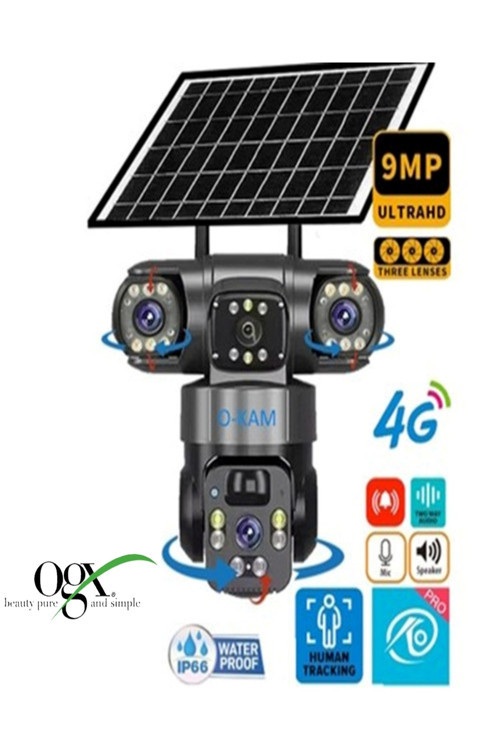 6060 9mp (3 3 3) Üç Kameralı Ultrahd 4g Güneş Enerjili Akıllı Güvenlik Kamerası