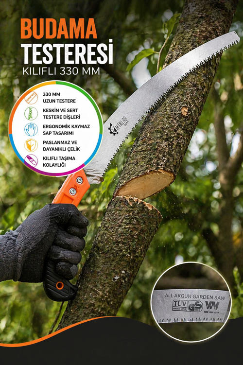 Kılıflı Kamp Budama Testeresi 330 mm Bahçe Dal Kesme Testere Ergonomik Sap Keskin Diş
